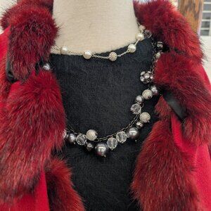 LUXE  ESPECIALLY YOURS RED FAUX FUR TRIMMED CLOAK, ONE SIZE